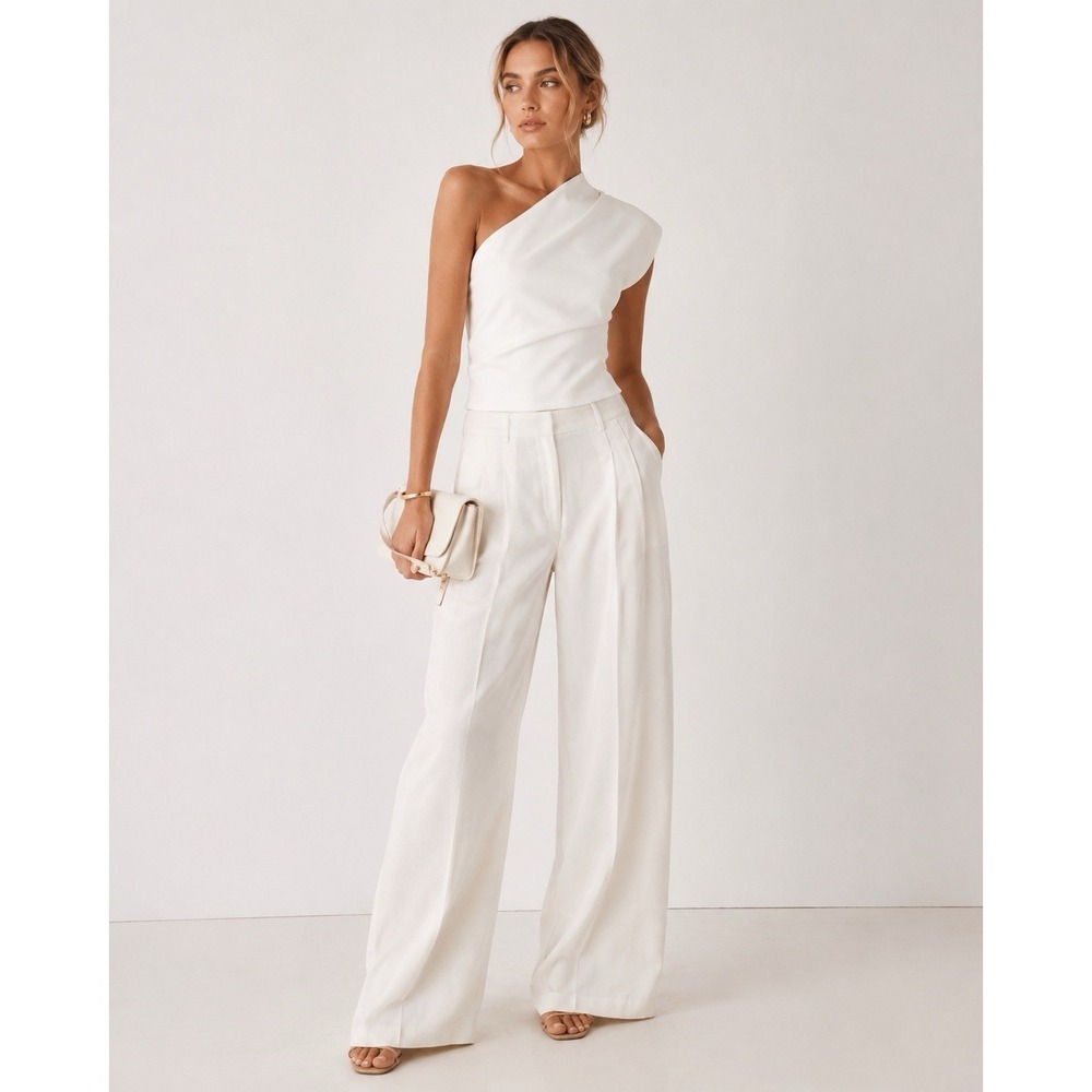 GAP Cream Wide-Leg High-Waist Pleated Pants